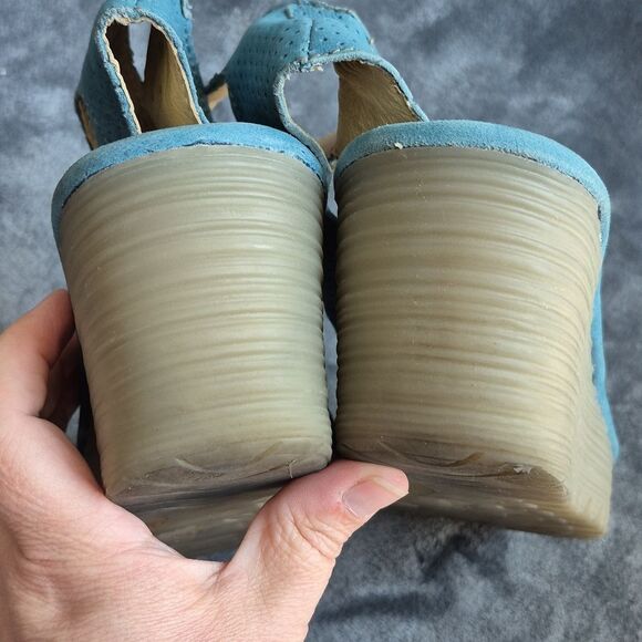 Fly London Women's Size 39 Teal Leather Wedge Shoe - Picture 8 of 9